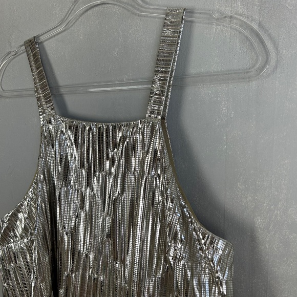 Maeve size L sleeveless top metallic gray textured square neck party top - Picture 5 of 12